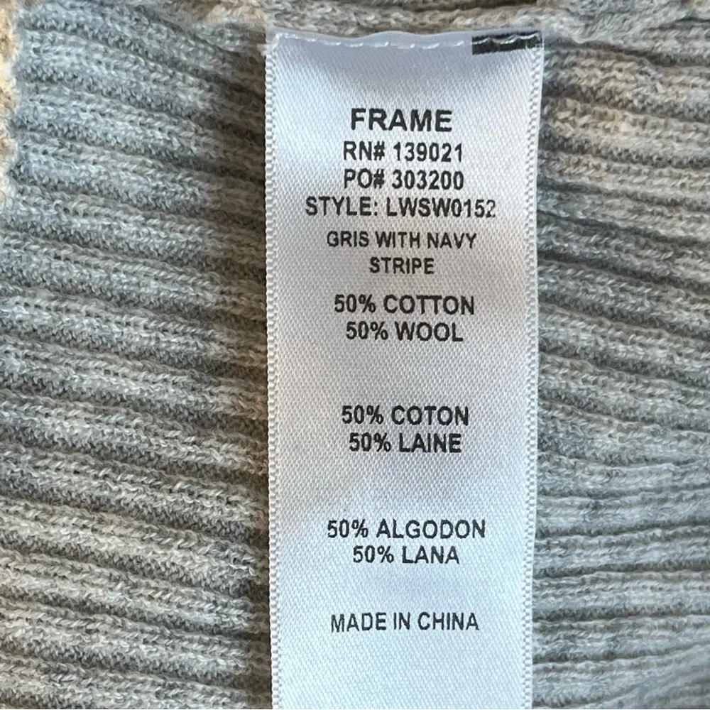 Frame Shirt Gray V-Neck Sweater Blue Stripes Preppy Varsity Wool Cotton Blend XS - Picture 8 of 9